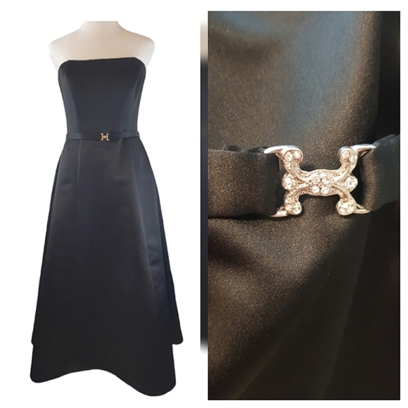 Michelangelo Black Satin Strapless Formal Cocktail Princess Dress Size 4